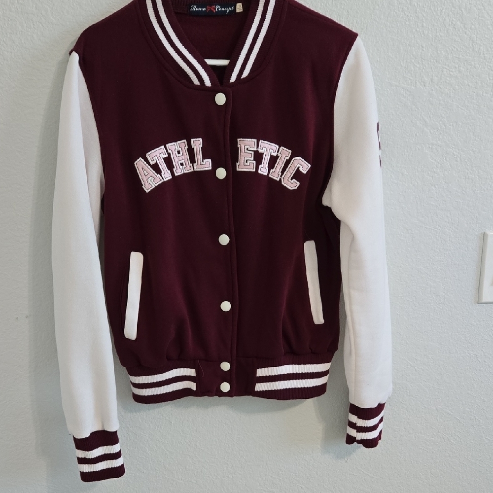 Roma Maroon and White Striped Collar Jacket